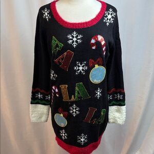 United States Sweaters Black and Red Fa La La Festive Tunic Sweater, Large